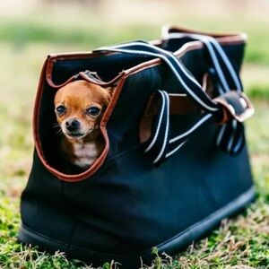 Vibrant Life l Animal Pet Cats Dogs Open Ended Black Canvas Carrier Travel Tote